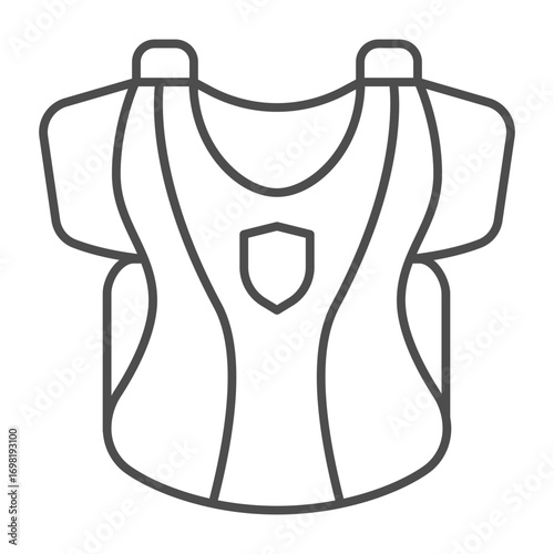 Baseball vest with team emblem thin line icon, baseball game concept. Vector graphics. Team clothes and attribute, sport sign on white background, outline style icon for mobile or web design.