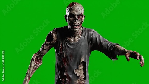Horrifying Zombie 3D Model:  Green Screen Footage,  Realistic Decay,  Creepy Walk Cycle Animation