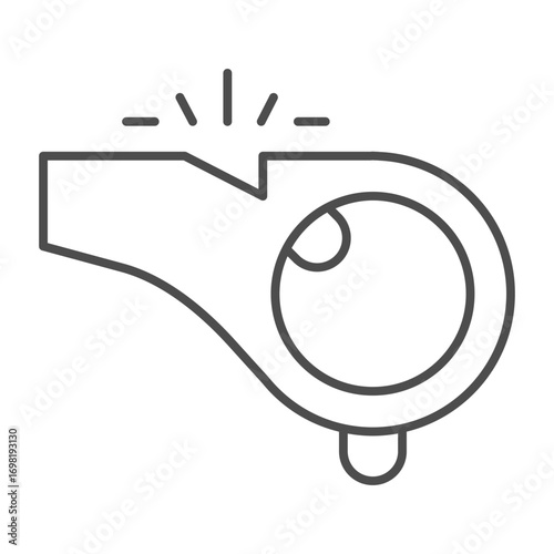 Sport whistle thin line icon, sport concept. Vector graphics. Referee whistle tool, accessory sign on white background, outline style icon for mobile or web design.