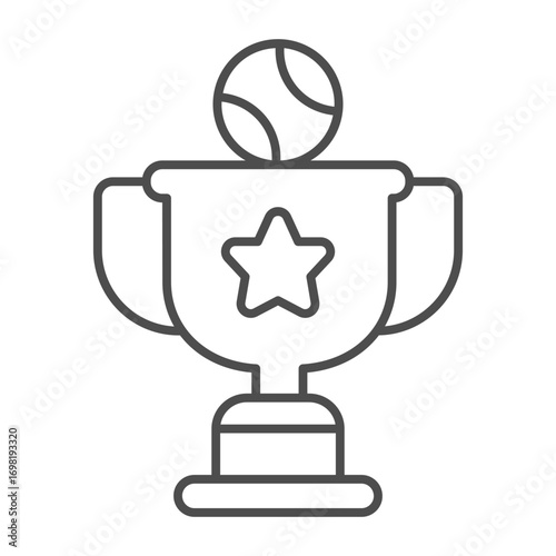 Baseball winner cup thin line icon, baseball game concept. Vector graphics. Game trophy, sport award sign on white background, outline style icon for mobile or web design.