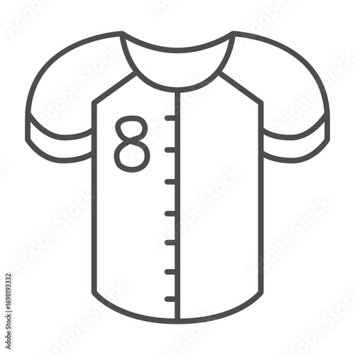Shirt of game player thin line icon, baseball game concept. Vector graphics. Baseball shirt with number eight, sport clothes sign on white background, outline style icon of mobile or web design.