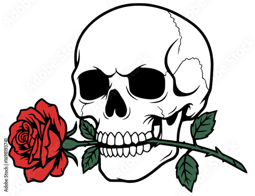 Skull with Red Rose in Mouth, Skull SVG, Rose SVG, Gothic SVG, Love SVG