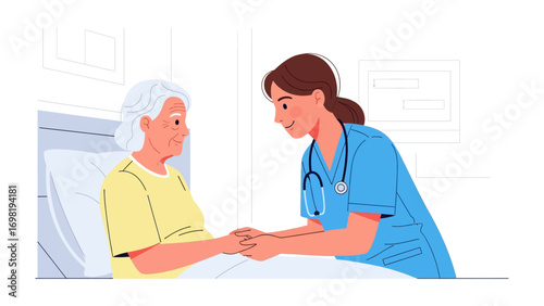 Compassionate Care: A healthcare professional extends a supportive hand to a patient, fostering trust and empathy in a tranquil setting.