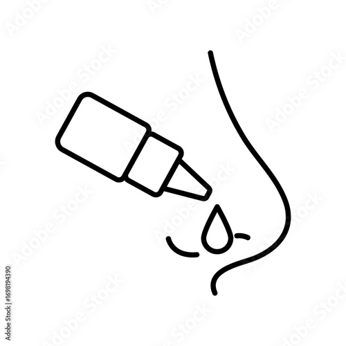 Nasal drops icon, editable stroke. Drip nose, respiratory sprayer. Dripping medicine for allergy in nose