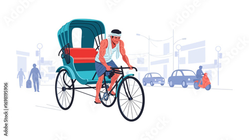 Urban Rickshaw Ride: A vibrant illustration captures the essence of urban travel, with a rickshaw navigating through a bustling city environment.