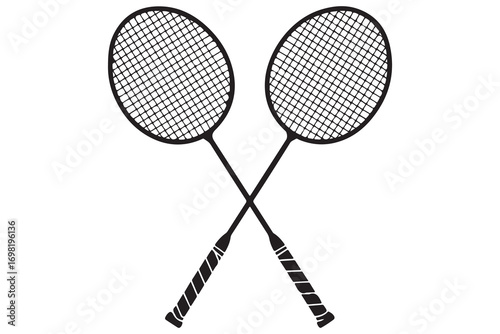 Badminton racket and tennis racket silhouettes sports equipment outline vector illustration
