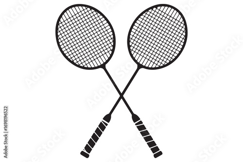 Badminton racket and tennis racket silhouettes sports equipment outline vector illustration
