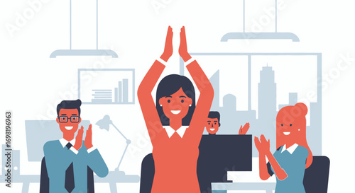 Business Colleagues Applauding Success Celebrating Achievement At Work