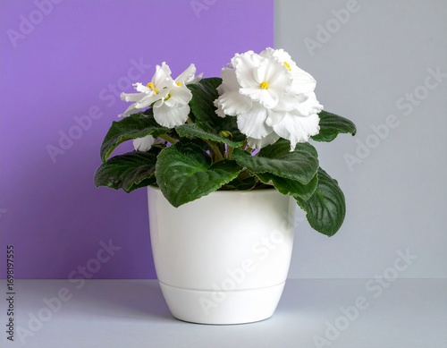 Wallpaper Mural White Flower in a White Pot Against a Lilac and Grey Background Torontodigital.ca