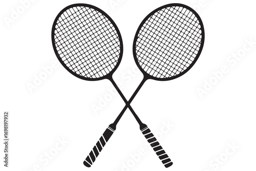Badminton racket and tennis racket silhouettes sports equipment outline vector illustration
