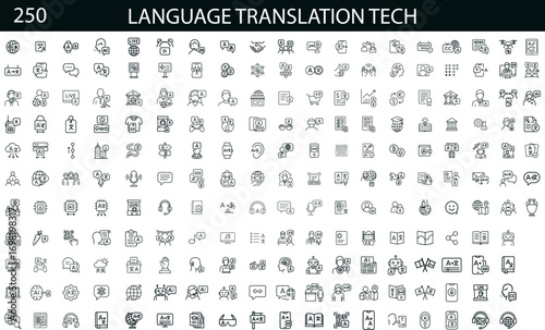 Language Translation Tech Icon Set – 250 Multilingual Symbols for AI, Speech, and Global Communication UI Design