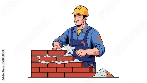 Building a Foundation: A skilled craftsman meticulously laying bricks, a symbol of construction, labor, and architectural design. 