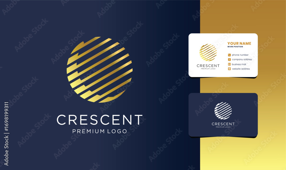 crescent mon of round line shape logo design.