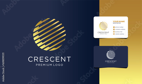 crescent mon of round line shape logo design.