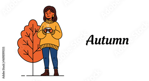 Cozy autumn Illustration of a woman relaxing with a hot drink