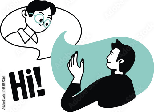 Flat Design Illustration of Online Greeting Conversation with Hi Text