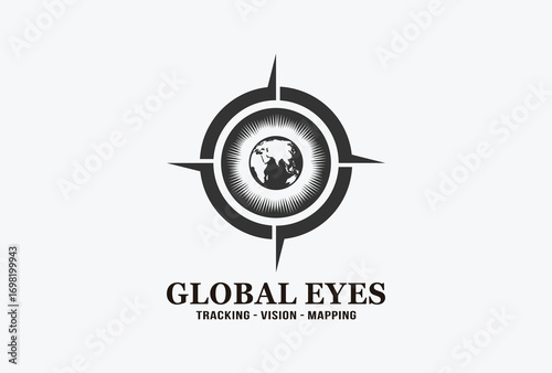 global eyes logo design with compass element.