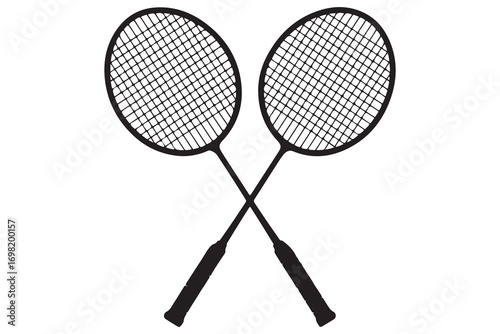 Badminton racket and tennis racket silhouettes sports equipment outline vector illustration
