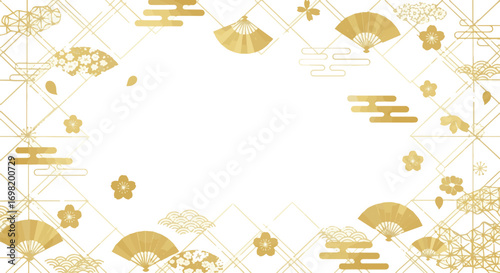 Create a Chic gold Japanese style background vector art with white background.