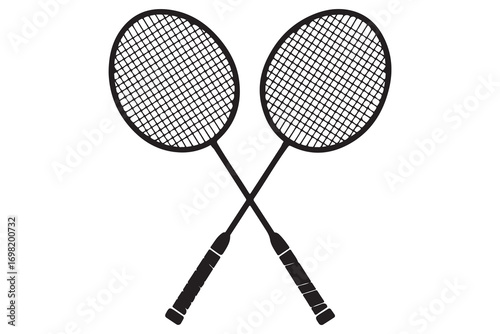 Badminton racket and tennis racket silhouettes sports equipment outline vector illustration

