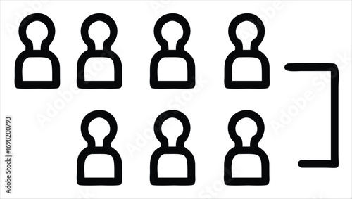 Abstract Human Figures Connected by Bracket Representing Organization and Grouping