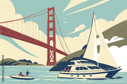 Golden Gate Bridge Yacht Illustration