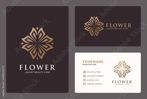 creative flower logo design with golden color.
