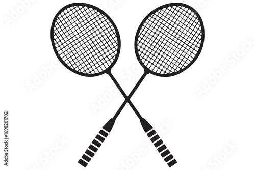 Badminton racket and tennis racket silhouettes sports equipment outline vector illustration
