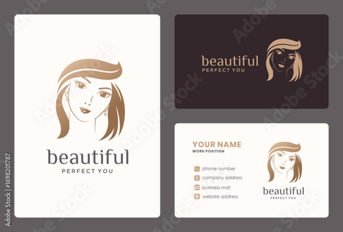 hair beauty woman logo with business card template.