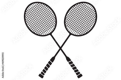 Badminton racket and tennis racket silhouettes sports equipment outline vector illustration
