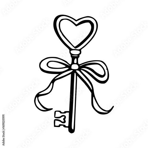 love key and ribbon outline