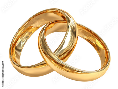  Golden Wedding Rings Interlocked Front View Isolated PNG