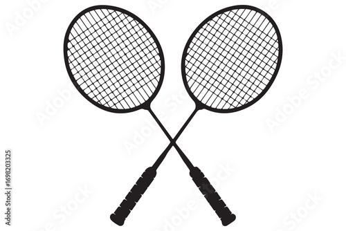 Badminton racket and tennis racket silhouettes sports equipment outline vector illustration
