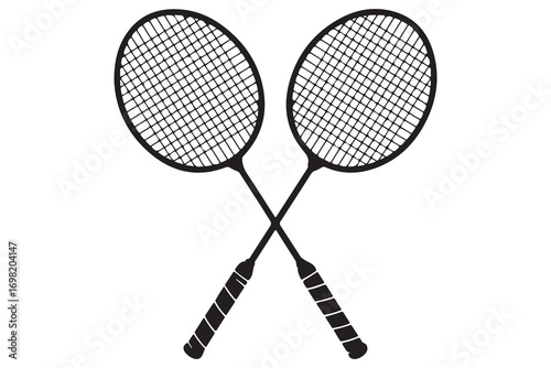 Badminton racket and tennis racket silhouettes sports equipment outline vector illustration
