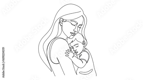Continuous One Line Drawing of Woman and Child | Minimalist Line Art Illustration