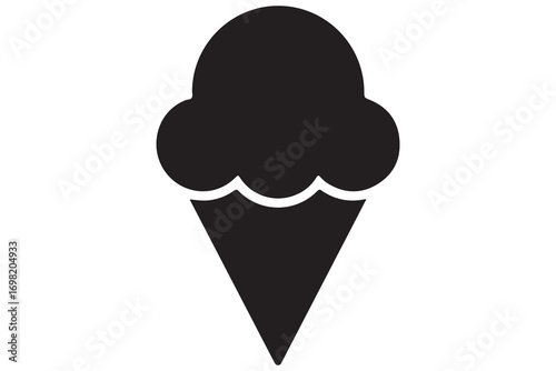 Ice cream cone silhouette icon in black isolated on white background illustration
