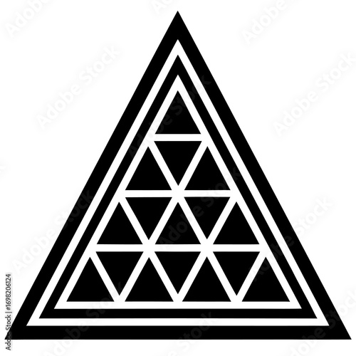 Abstract geometric pattern of nested triangles and repeating triangular shapes in black and white