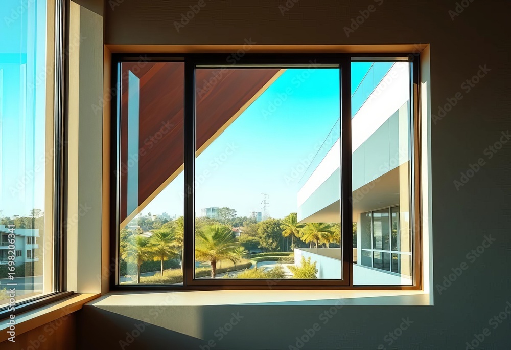 Fototapeta premium Sleek, minimalist window showcasing modern architecture and natural light, sash, sustainability