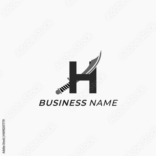 design logo combine letter H and sword
