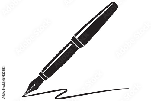 Black pen silhouette icon isolated on white background for office, writing, or education concept vector illustration