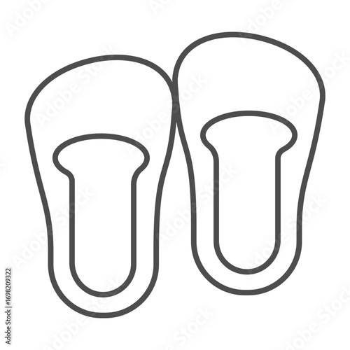 Warm slippers thin line icon, spa salon concept. Vector graphics. Slippers pair for foot skin hygiene, footwear sign on white background, outline style icon for mobile or web design.