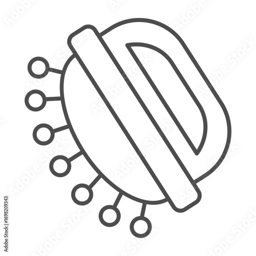 Massaging brush with handle thin line icon, spa salon concept. Vector graphics. Brush for skin massage therapy, accessory sign on white background, outline style icon for mobile or web design.