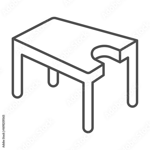 Therapy bed with cutout for human head thin line icon, spa salon concept. Vector graphics. Bed of massage therapy, furniture sign on white background, outline style icon for mobile or web design.