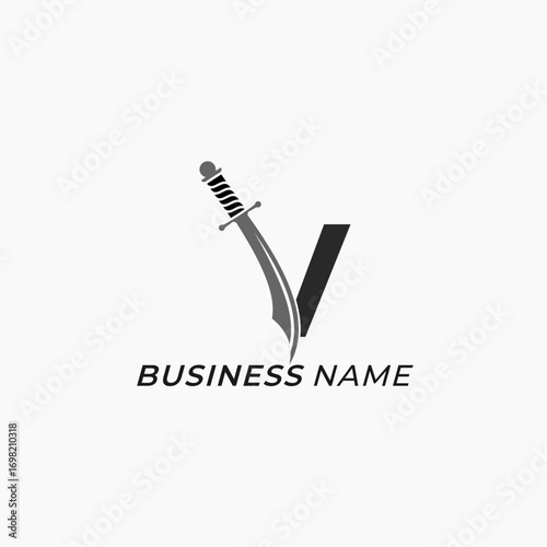 design logo combine letter V and sword