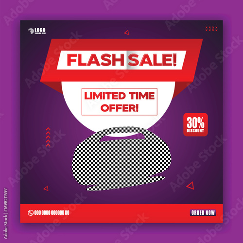 Dynamic flash sale announcement with portable speaker and limited time offer graphics