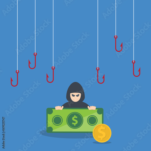 Hacker stealing money. Hacking concept.	