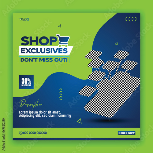Shop exclusives dont miss out on amazing deals and discounts with this modern social media graphic