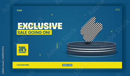 Exclusive sale going on with discount offer and product displayed on a pedestal