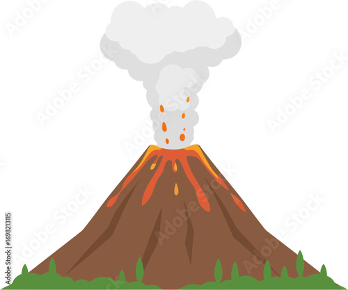 Cartoon Style Detailed Volcano Eruption Natural Disaster Geography Illustration
