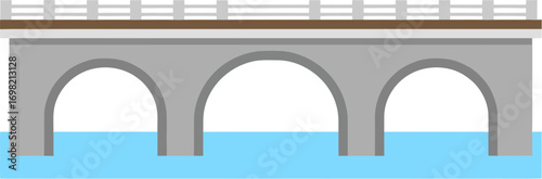 Simple Flat Illustration of Concrete Arch Bridge Over Calm River